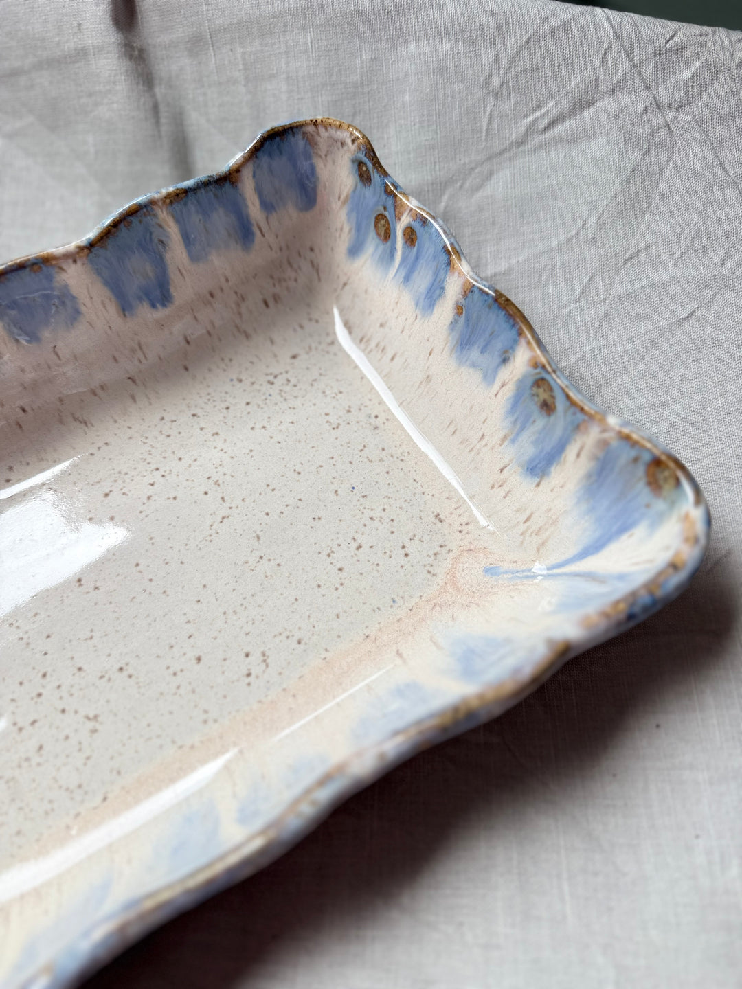 Waved Rectangle Baker - Blue Willow
