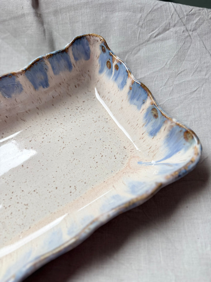 Waved Rectangle Baker - Blue Willow