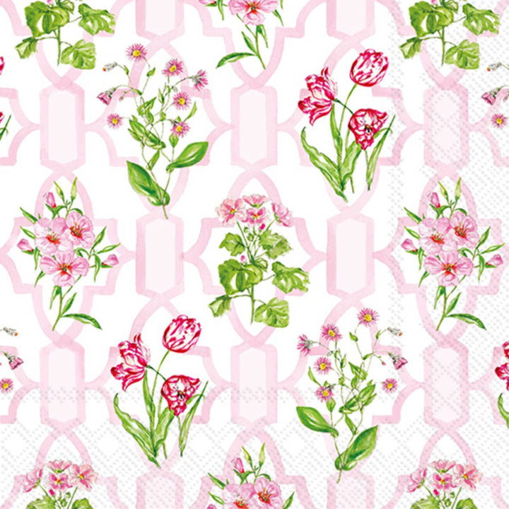 Boston International - Paper Cocktail Napkins Pack of 20 Pink Trellis