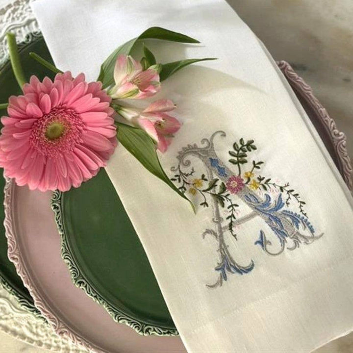 Arte Italica & Crown Linen Designs - Heritage Floral Monogram Linen Towel - New