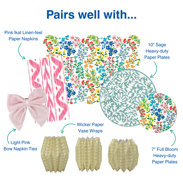 Floral Bloom Scalloped Rectangle Paper Placemats | Set of 24