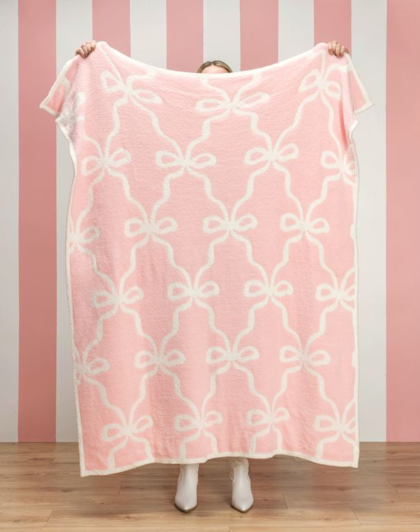 Blush Bow Chenille Throw Blanket