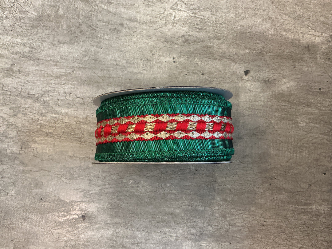 JME Red Trim Metallic Dupion Green/Red/Gold