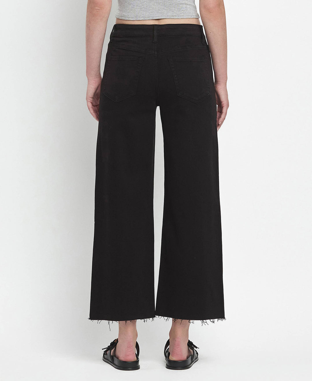 VERVET by FLYING MONKEY - HIGH RISE BLACK CROP WIDE LEG JEANS T5894BK