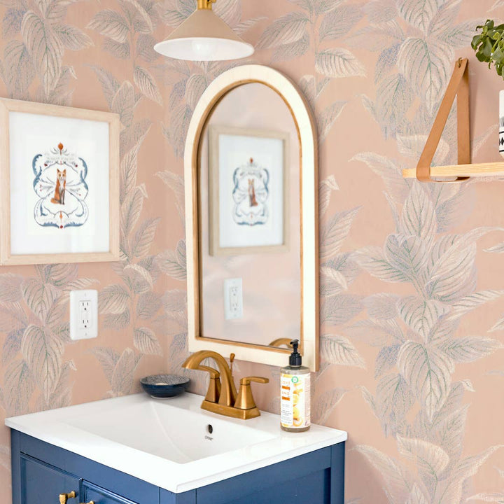 Tempaper - Pastel Palm Pink Peel and Stick Wallpaper, 60 sq. ft.