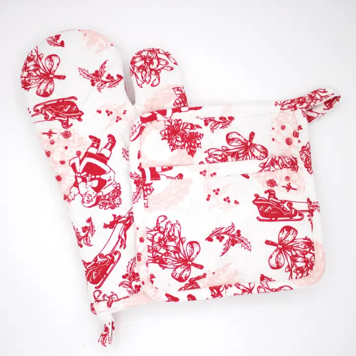 Oven Mitt Set - Santa Toile