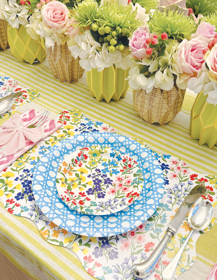 Floral Bloom Scalloped Rectangle Paper Placemats | Set of 24