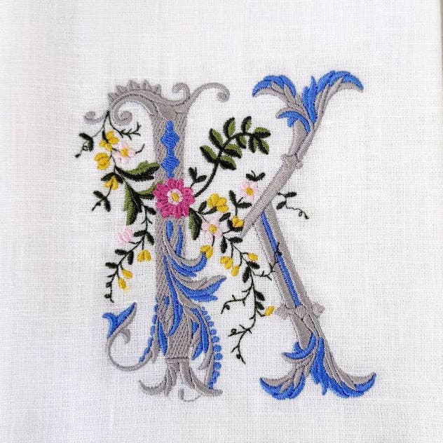 Arte Italica & Crown Linen Designs - Heritage Floral Monogram Linen Towel - New