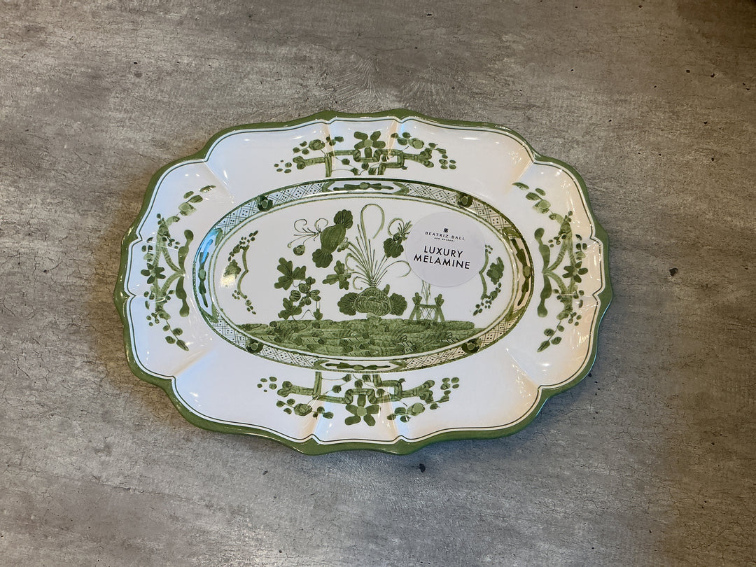 VIDA Faenza Medium Oval Platter / Charger - Green &amp; White