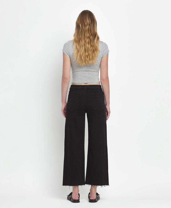 VERVET by FLYING MONKEY - HIGH RISE BLACK CROP WIDE LEG JEANS T5894BK
