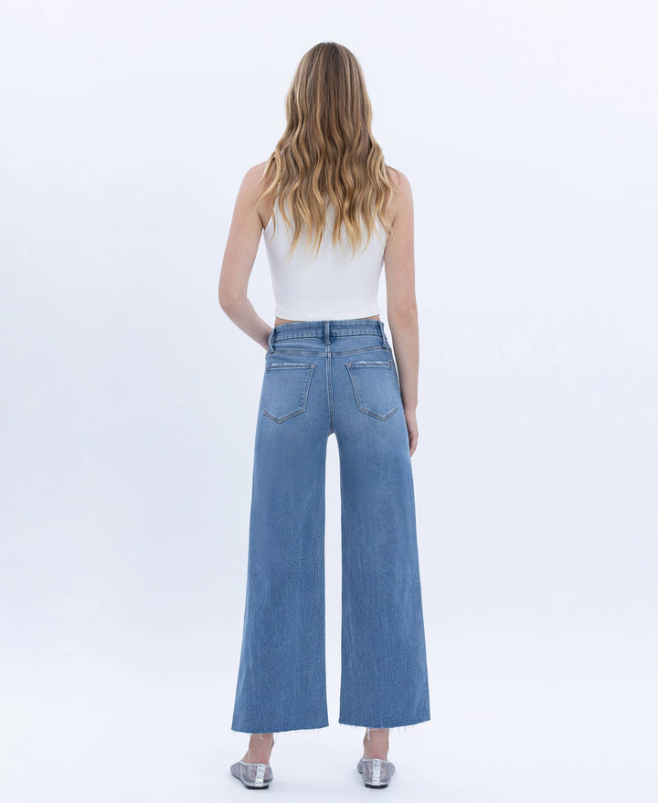VERVET by FLYING MONKEY - HIGH RISE COMFORT WAISTBAND CROP WIDE JEANS T6947