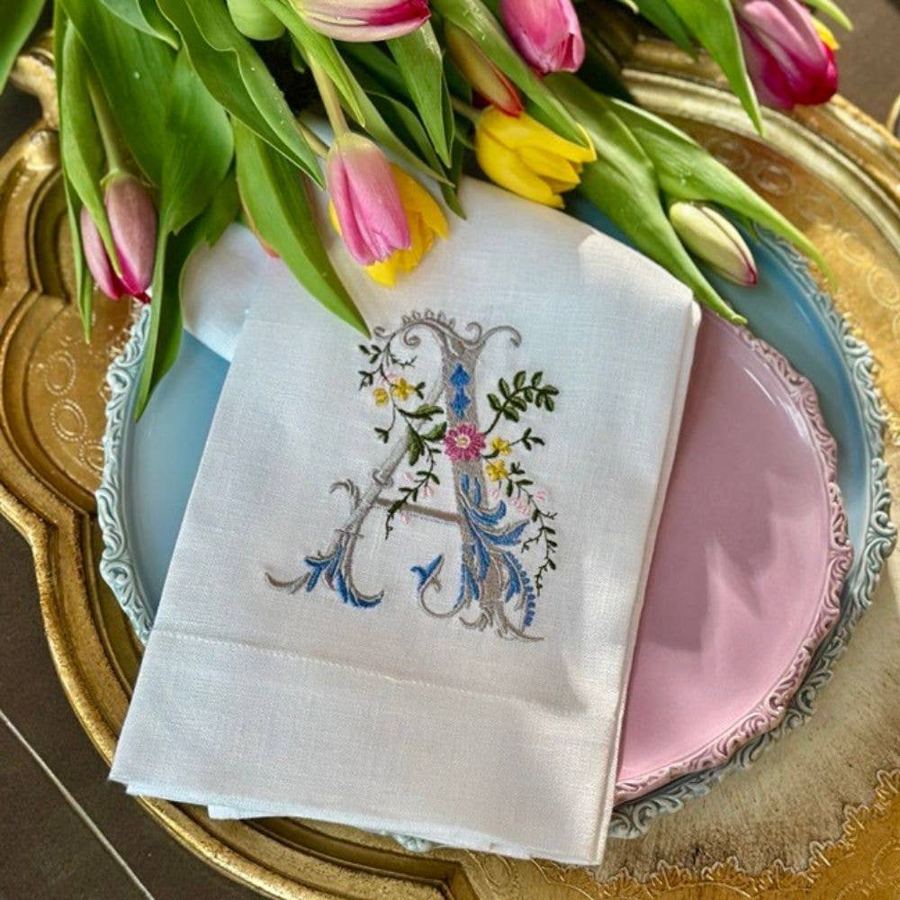 Arte Italica & Crown Linen Designs - Heritage Floral Monogram Linen Towel - New