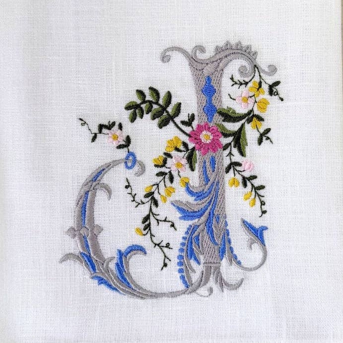 Arte Italica & Crown Linen Designs - Heritage Floral Monogram Linen Towel - New