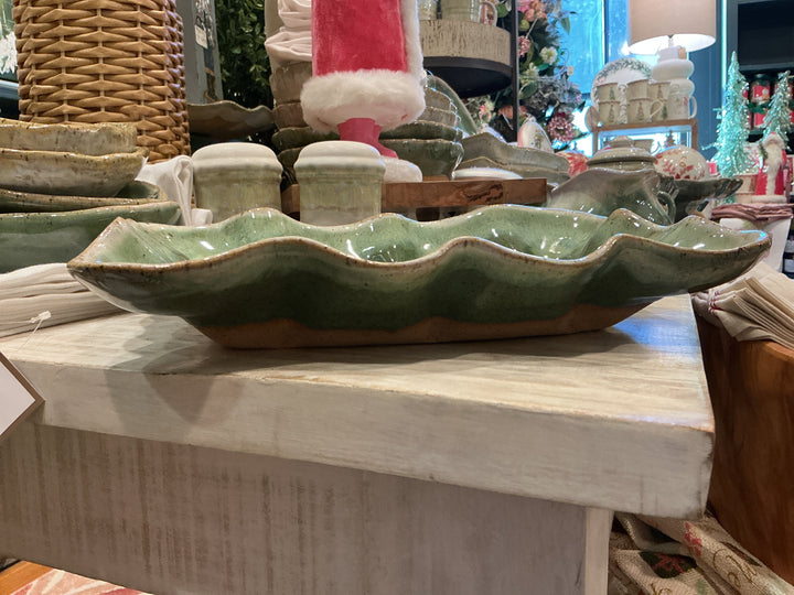 Ruffled Rectangle Dish - Matcha Leaf