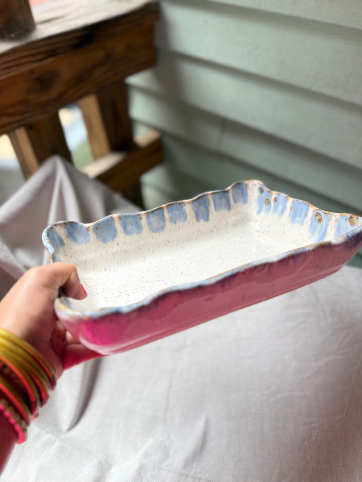 Waved Rectangle Baker - Blue Willow