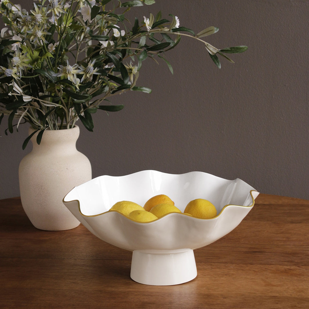 Encanto Carola Large Pedestal Bowl | Cream & White