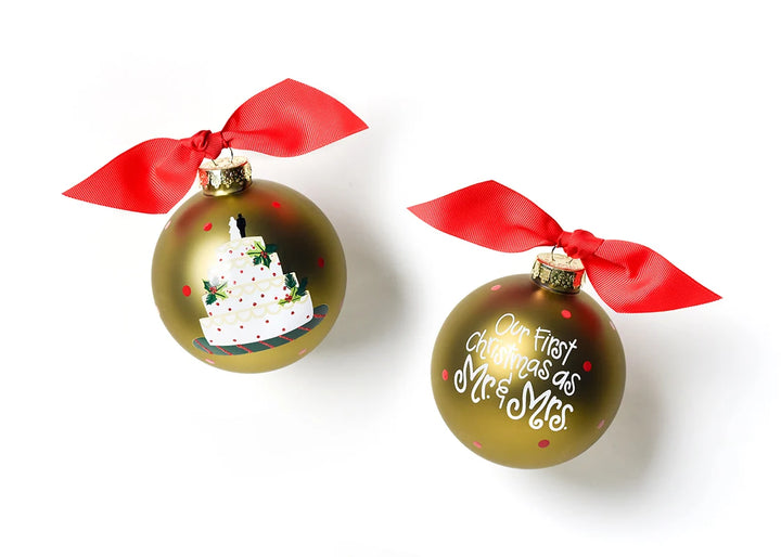 Our First Christmas as Mr. &amp; Mrs. Wedding Cake Glass Ornament