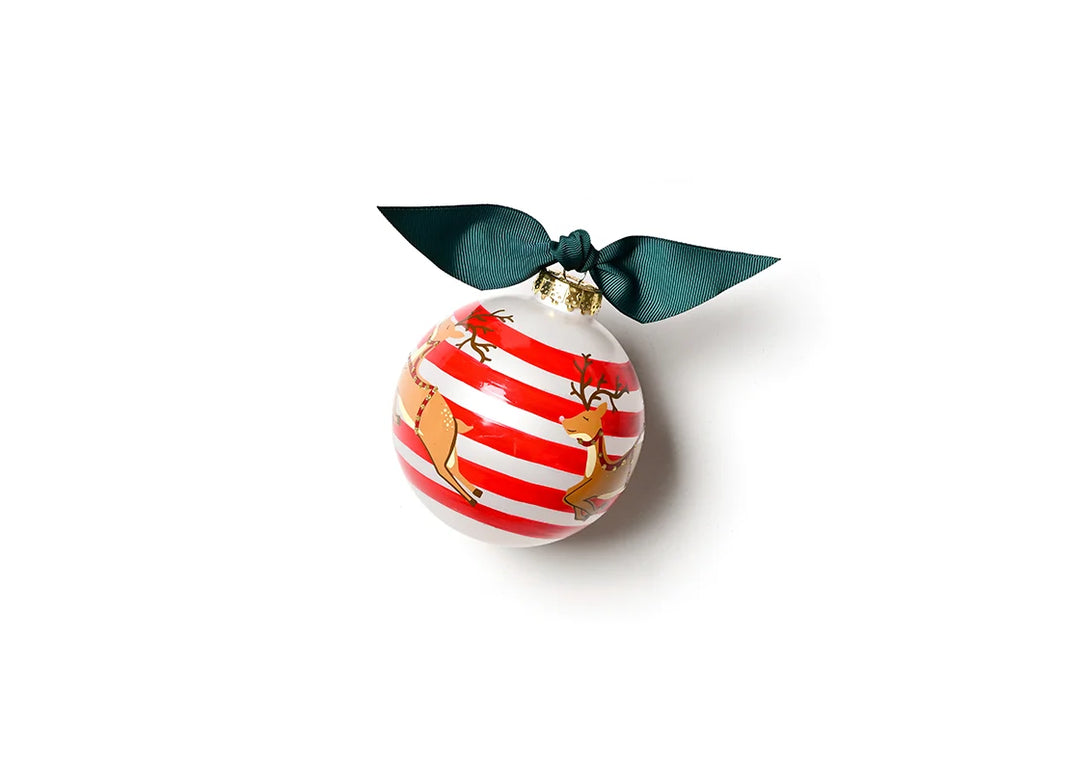 Reindeer In Flight Glass Ornament