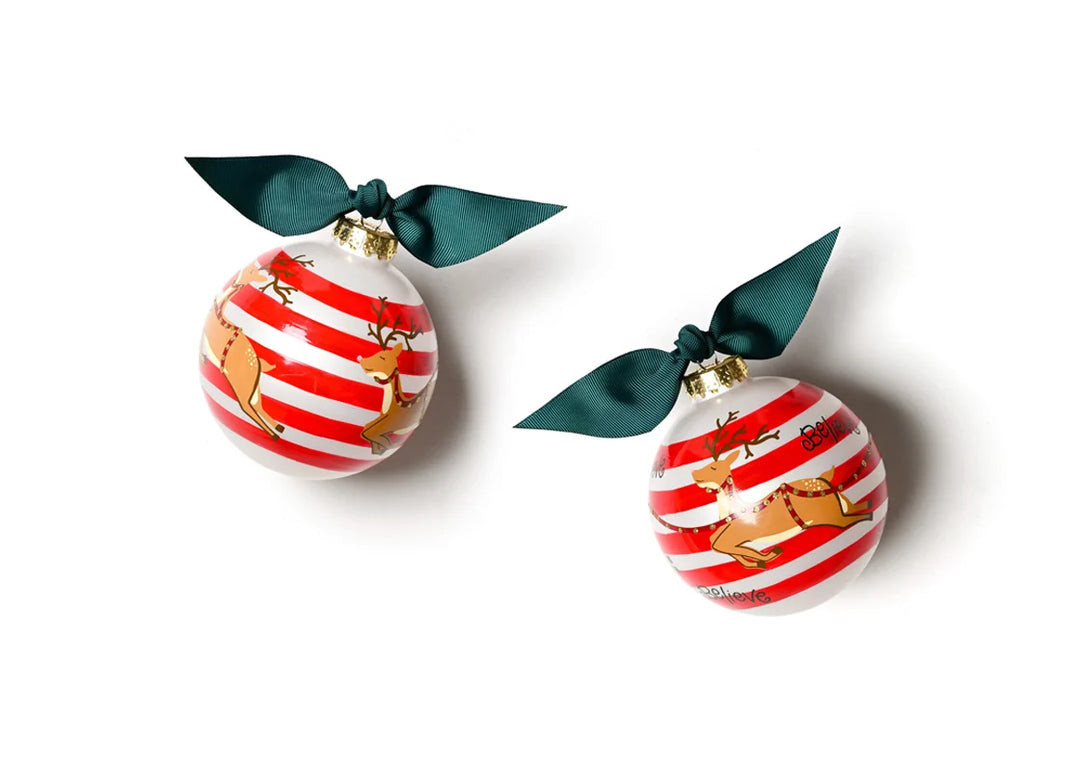 Reindeer In Flight Glass Ornament