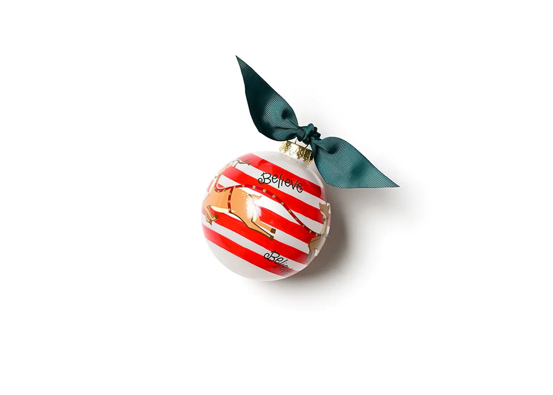 Reindeer In Flight Glass Ornament
