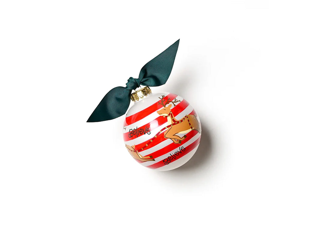 Reindeer In Flight Glass Ornament