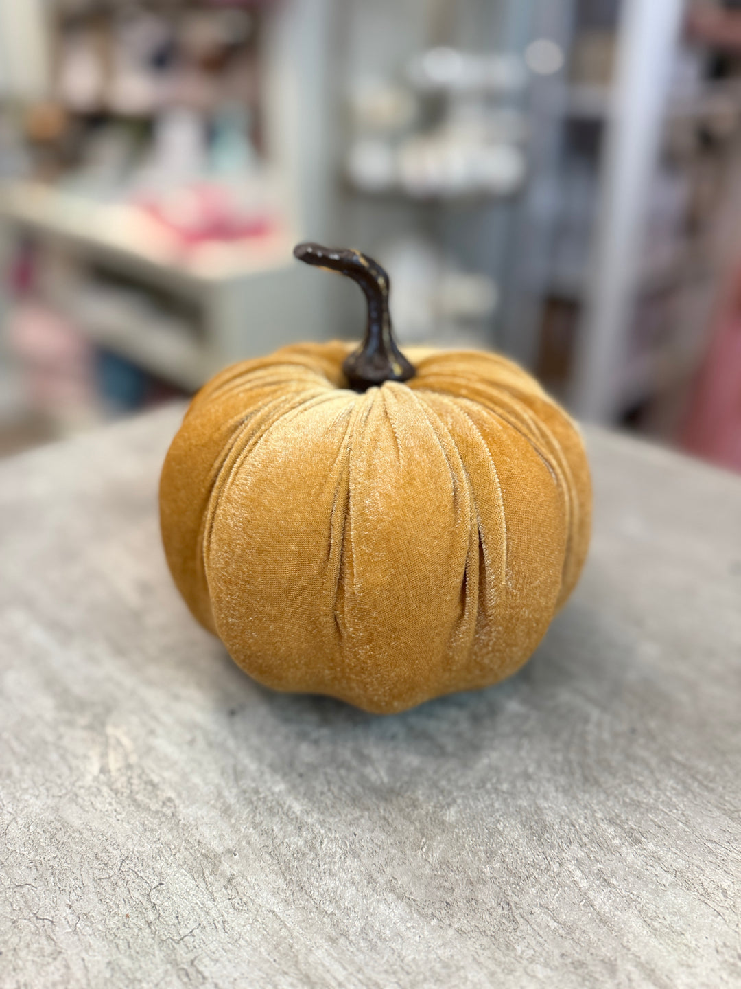 7" Harvest Gold Velvet Pumpkin
