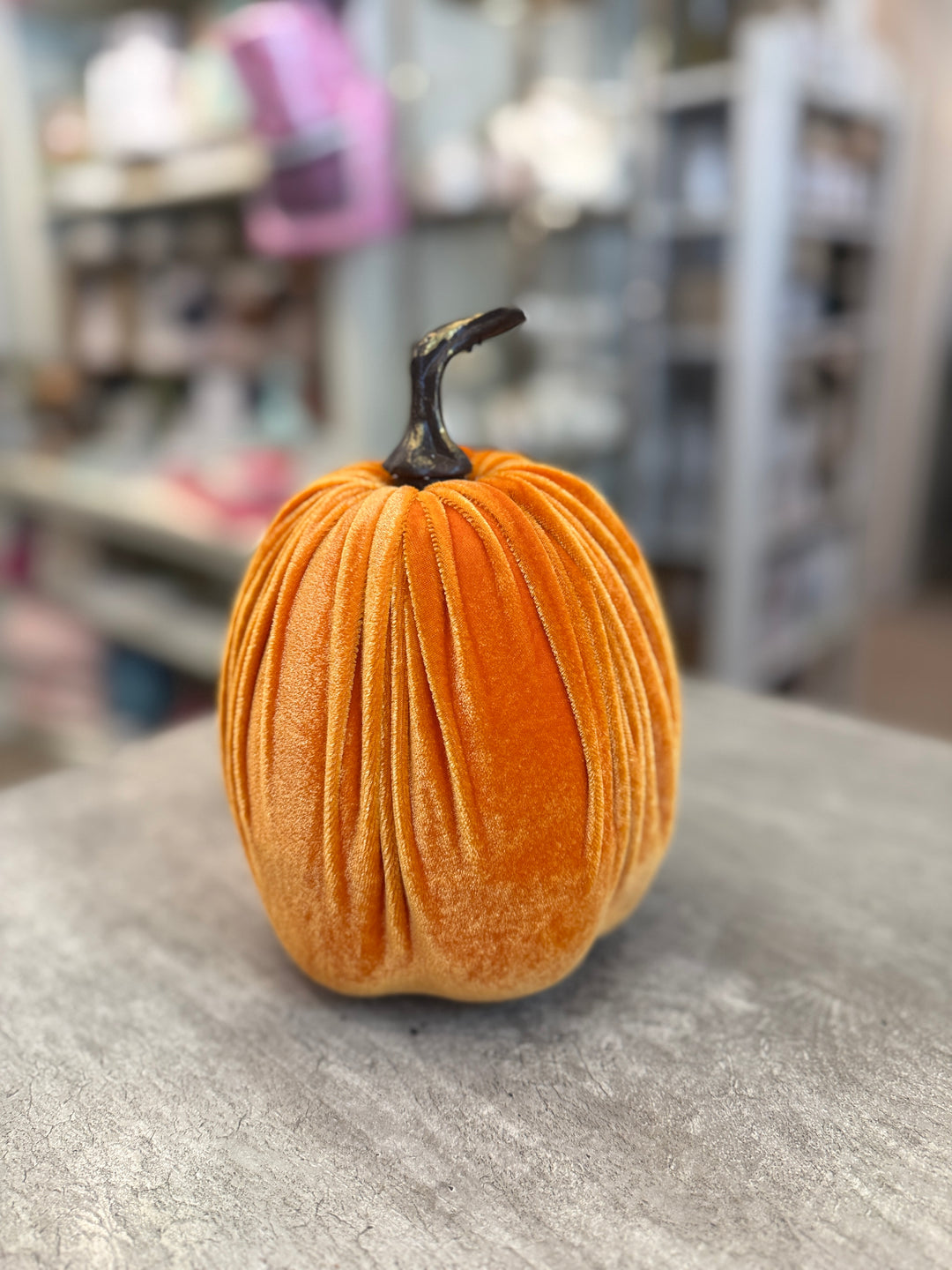 8.75" Autumn Orange Velvet Pumpkin