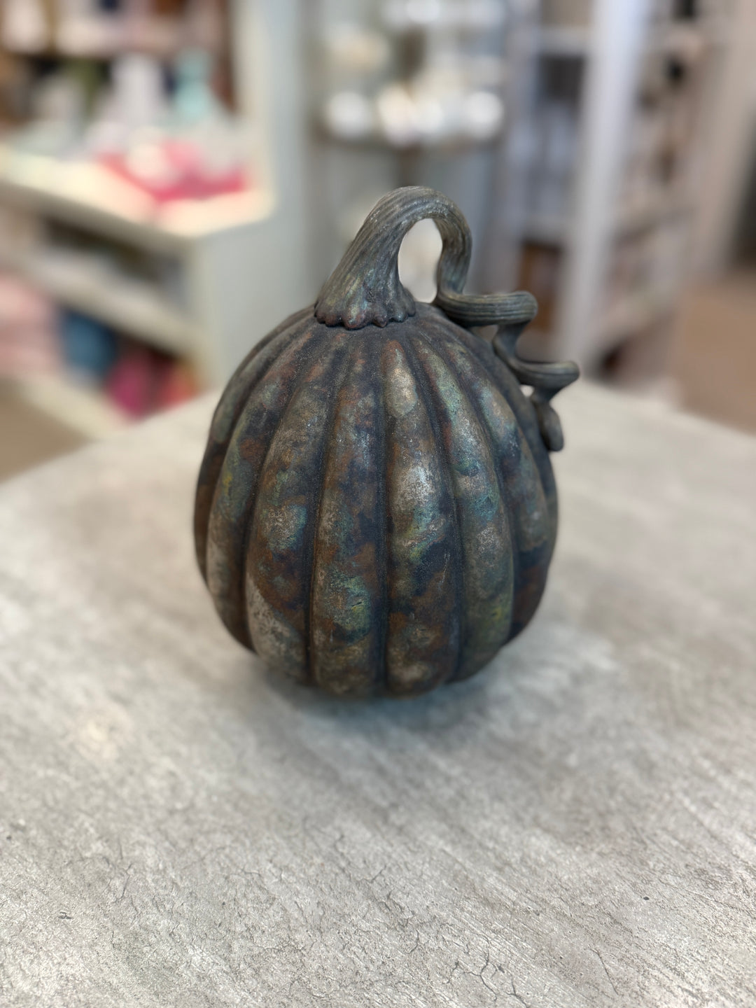 7.5" Glass Tall Pumpkin with Curl Stem