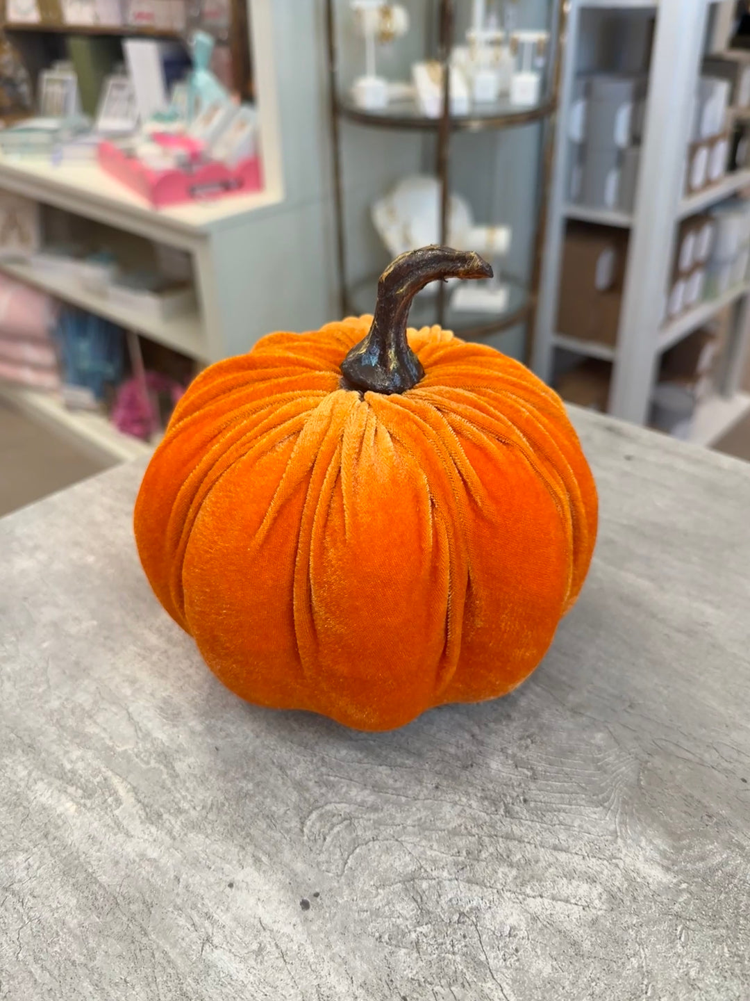 7" Autumn Orange Velvet Pumpkin