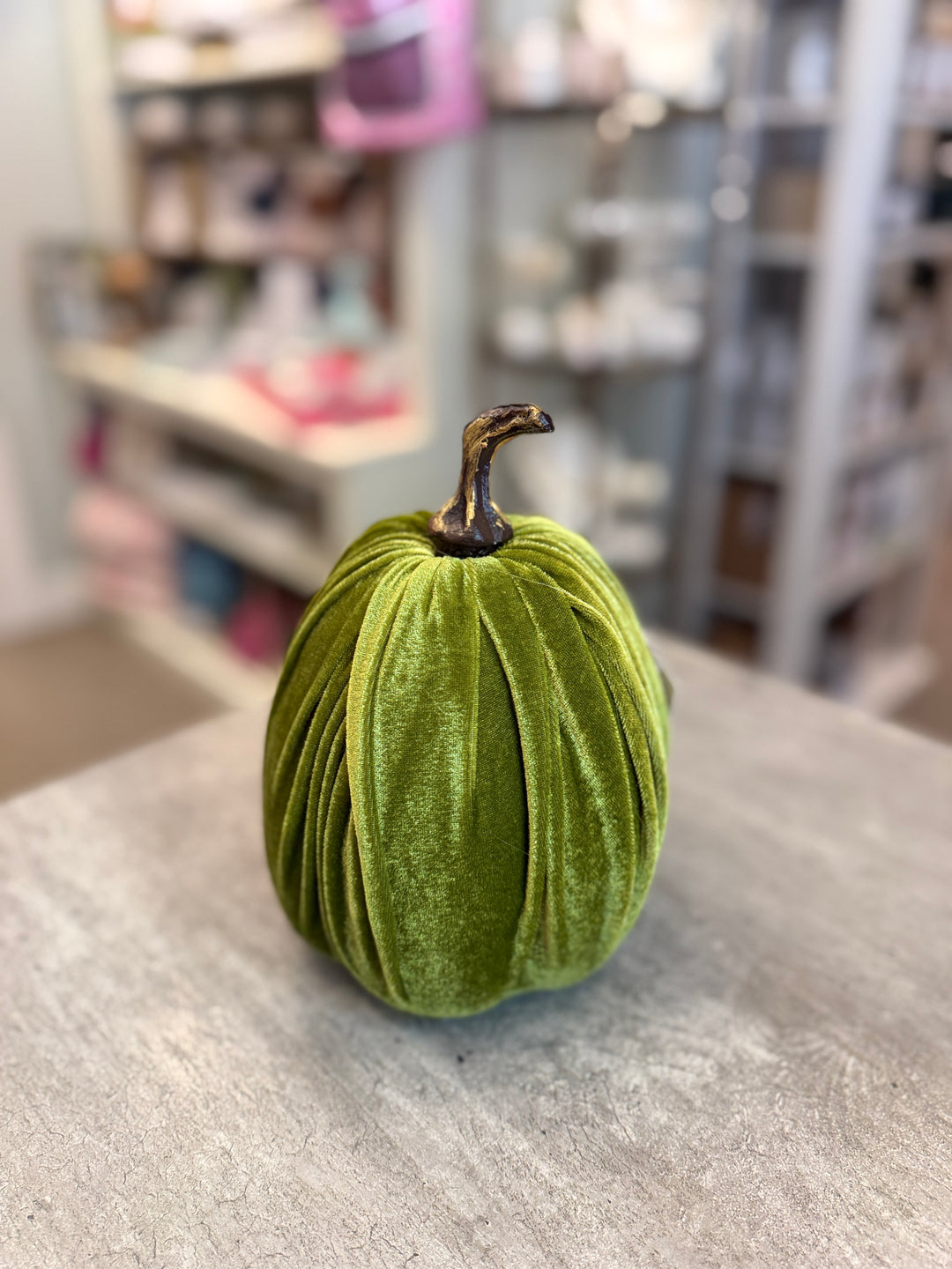 8.75" Moss Green Velvet Pumpkin
