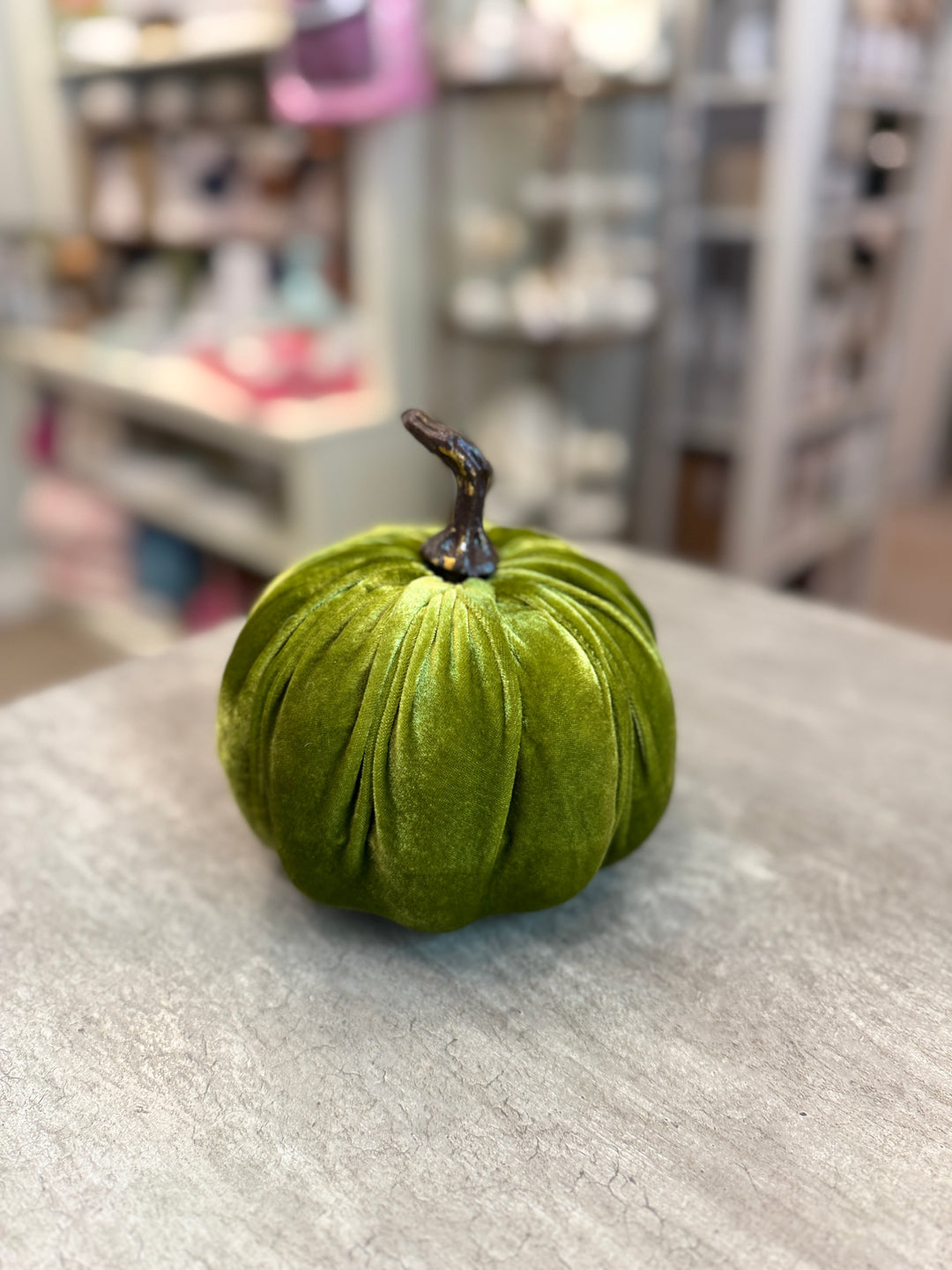 7" Moss Green Velvet Pumpkin