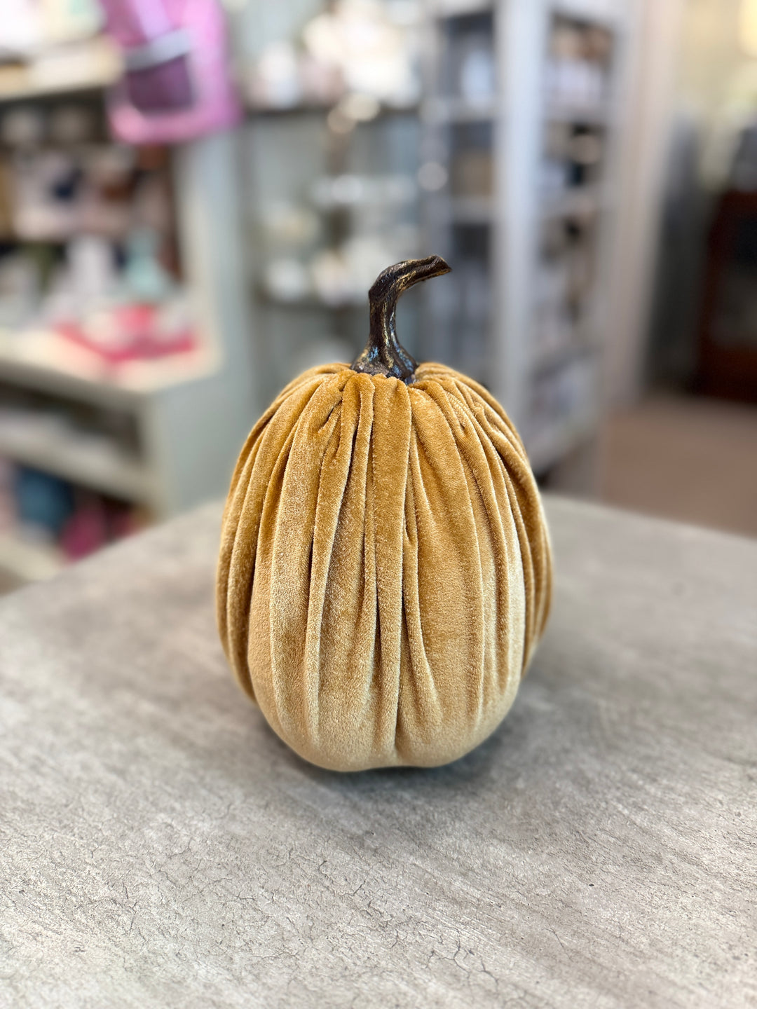 8.75" Harvest Gold Velvet Pumpkin