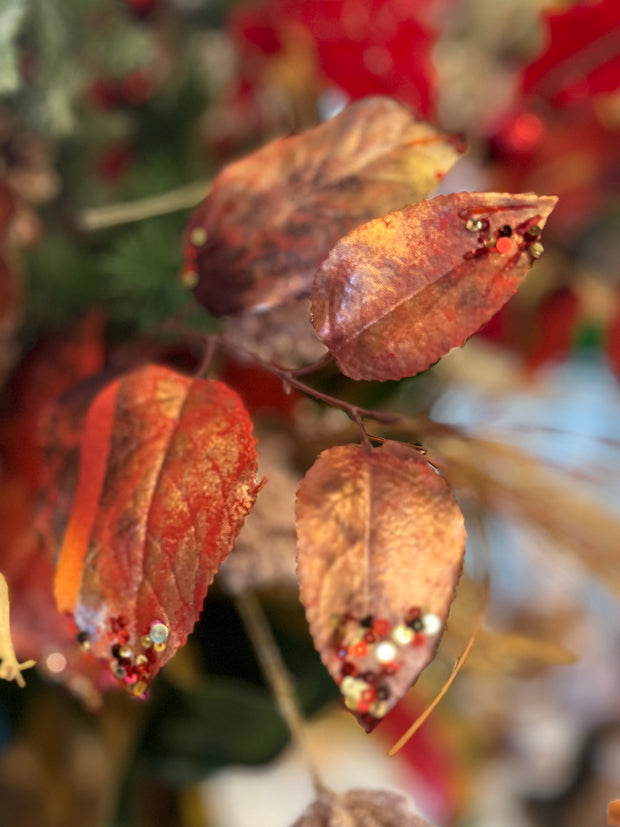 Burgundy & Gold Glitter Leaf Spray