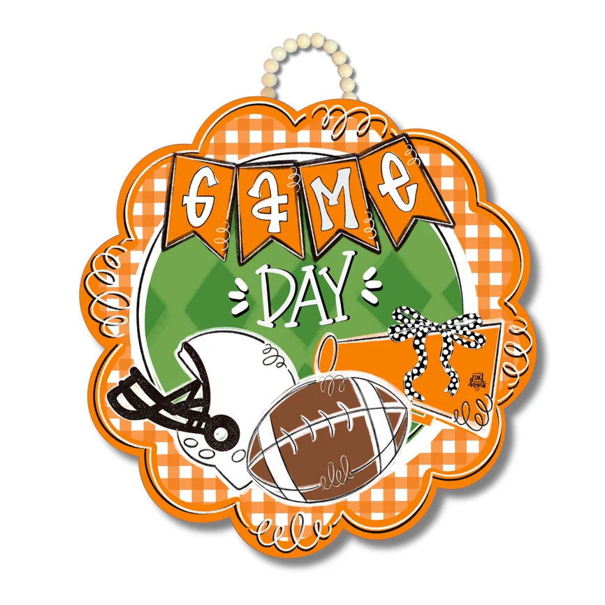 Orange and White Game Day Scallop Door Hanger