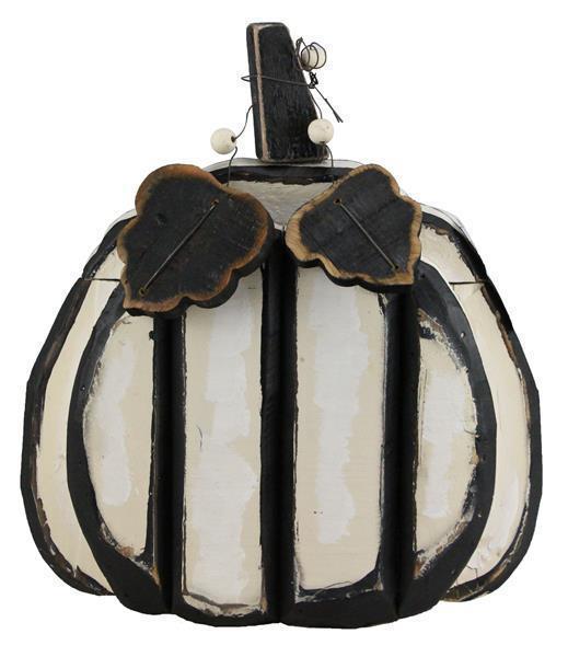 White and Black Stripe Wooden Pumpkin