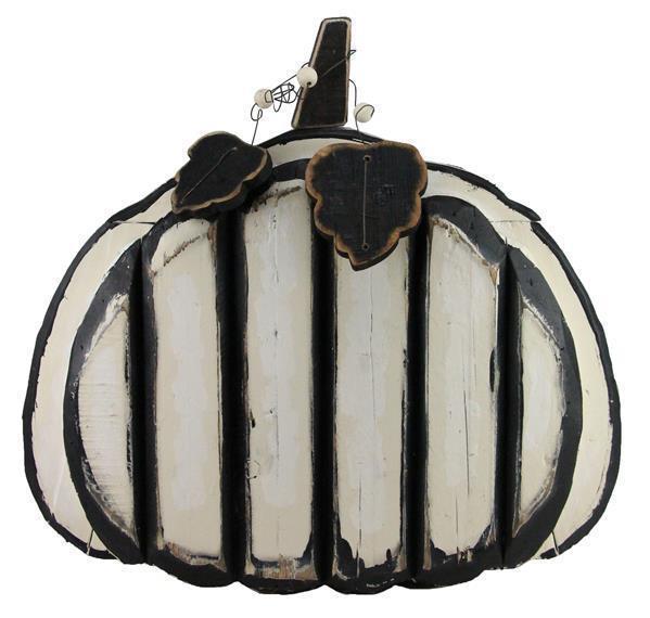 White and Black Stripe Wooden Pumpkin