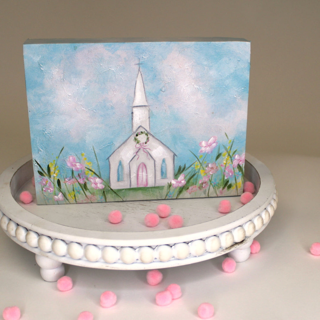 HP Canvas Table Sign, Church in Wildflowers  8x6"