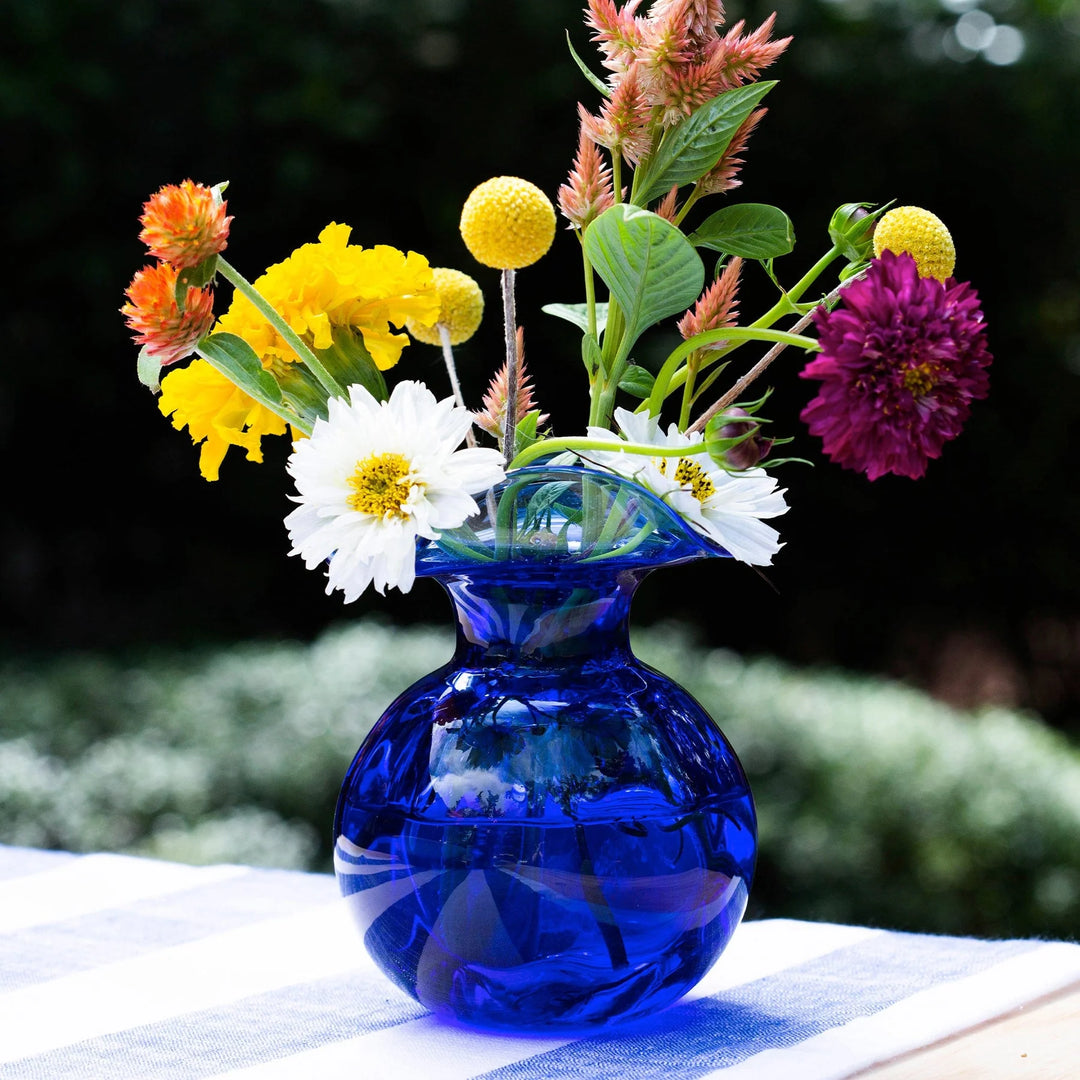 Hibiscus Fluted Cobalt Vase