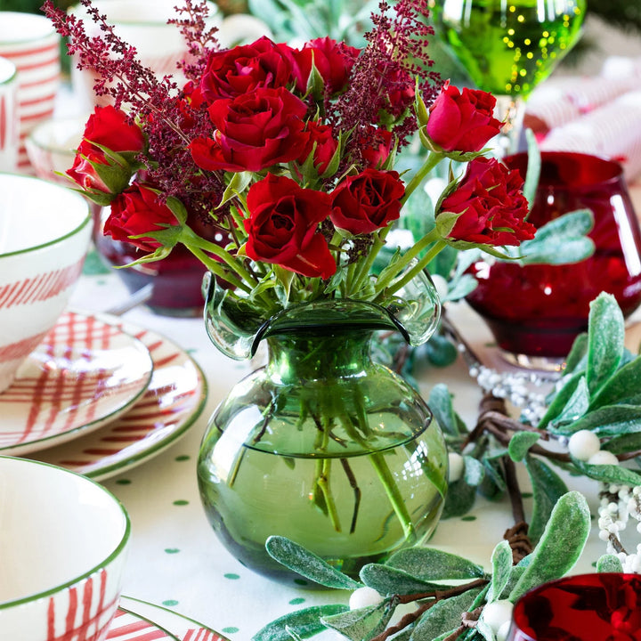 Hibiscus Fluted Glass Green Vase