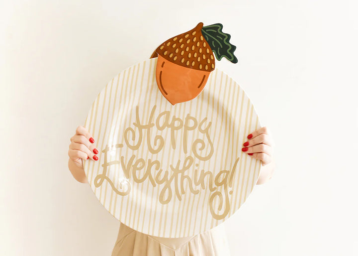 Happy Everything Big Round Platter-Neutral Skinny Stripe