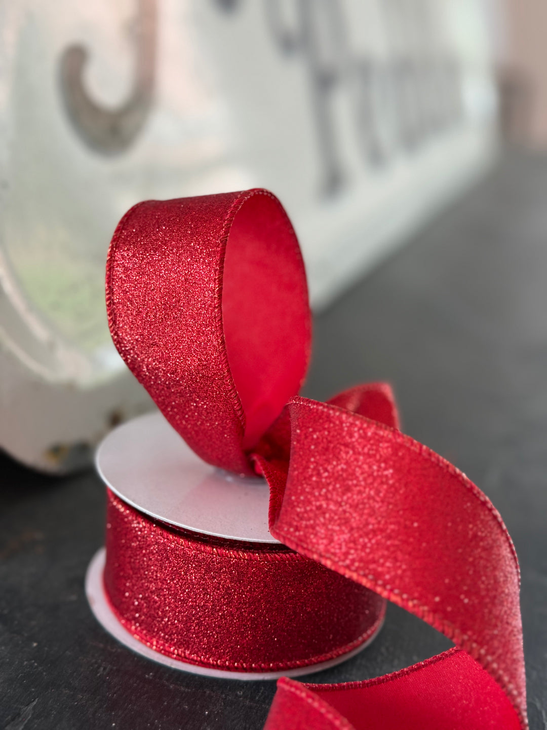 1.5 x 10yd Shimmer Glitter Red Ribbon