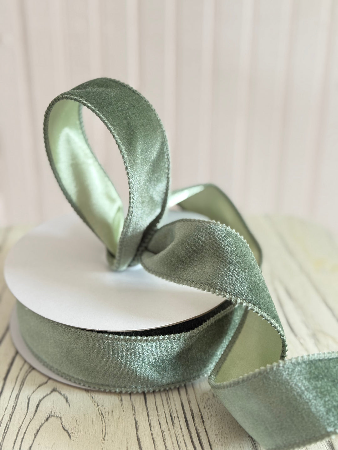 Sage Green 1.5 x 10yd Deluxe Velvet Satin Back Ribbon