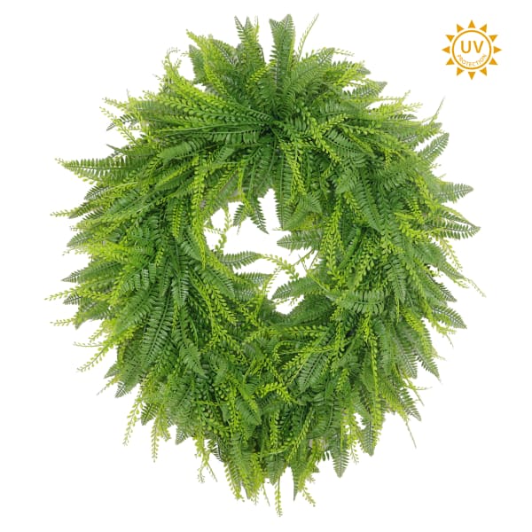 Fern / Bead Grass Mixed Wreath 26"W, UV, Oval