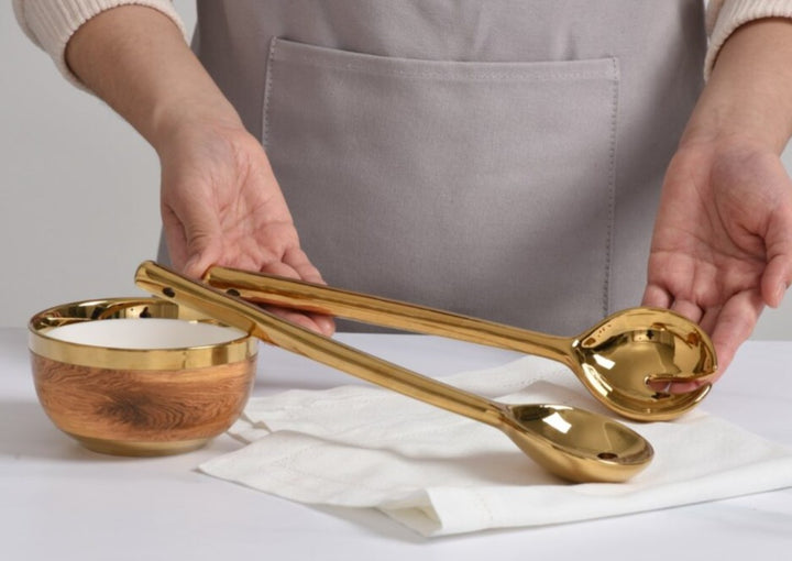 Gold Porcelain Salad Servers