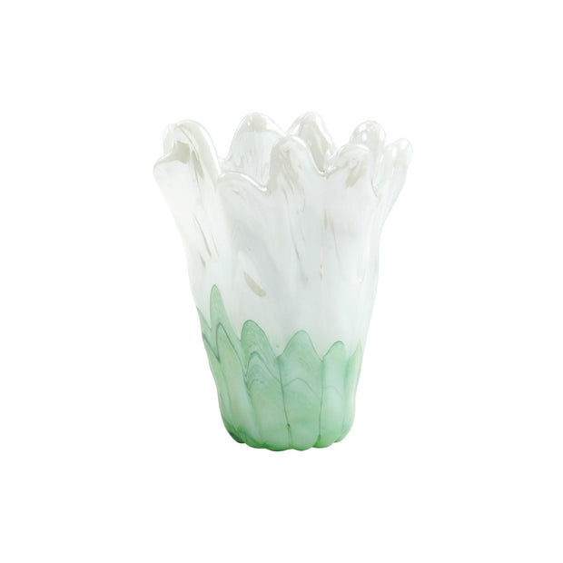 Onda Glass Green and White Medium Vase