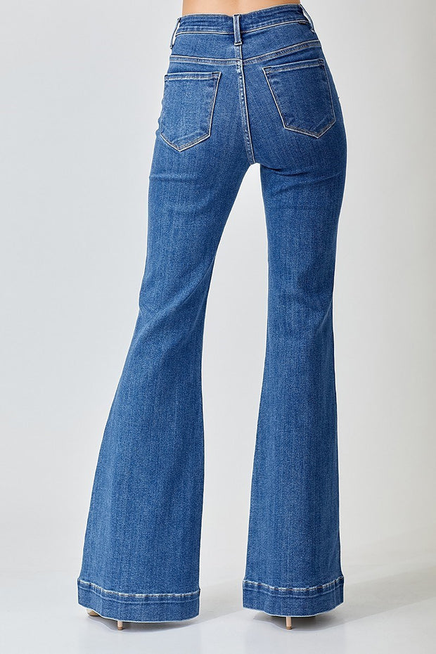 High Rise Patched Pocket Flare Jeans