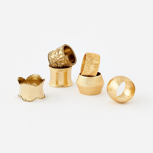 Gold Napkin Rings  6 assorted Metal 1.75"