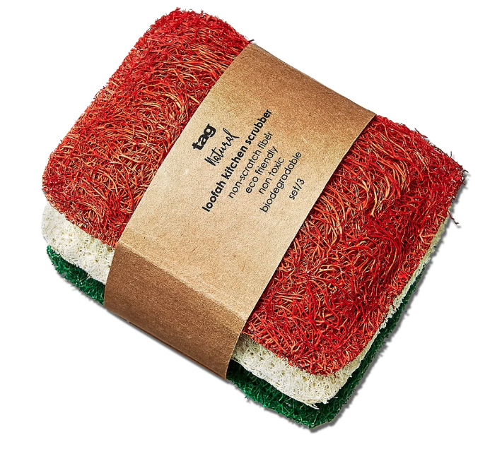 Loofah Kitchen Scrubbers, Set of 3 - Primary