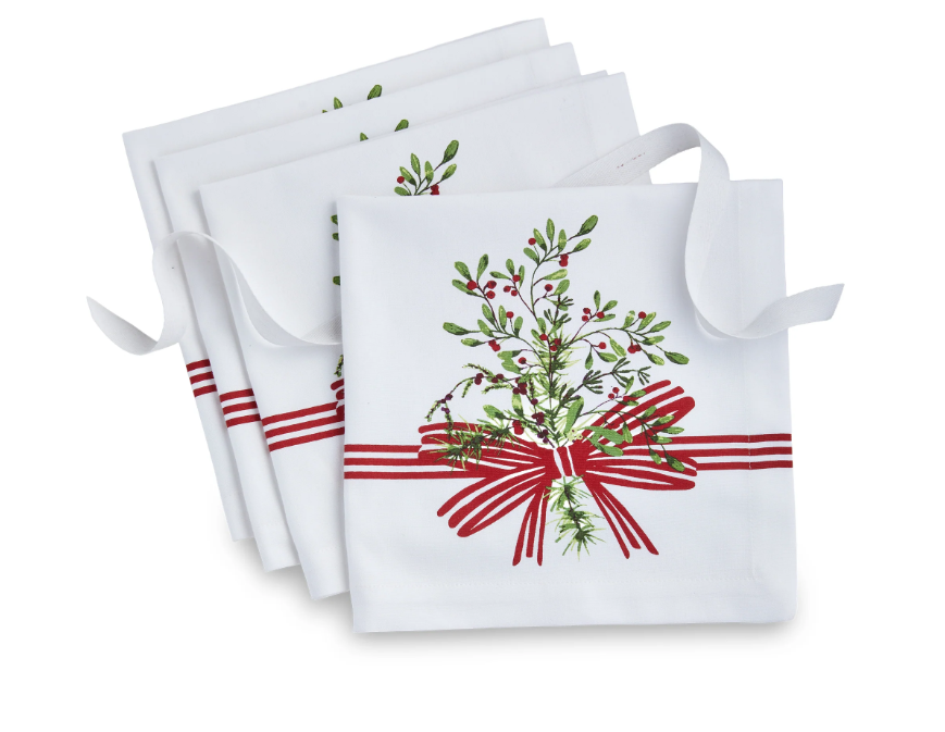 Winter Berries Cotton Coasters, Set of 4