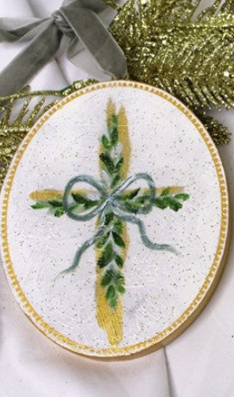Oval Canvas Cross Ornament - Gold Glitter, Assorted